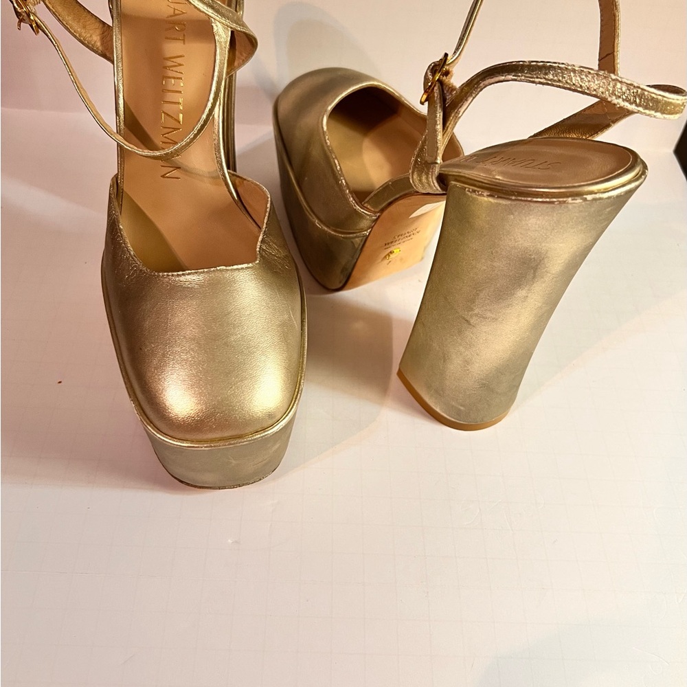 stuart Weitzman skyhigh heels sz 7 Light Gold - Picture 4 of 7